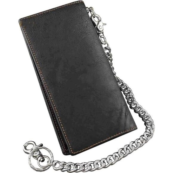 Men's Long Black Real Leather Wallet With Chain - Picture 6 of 6
